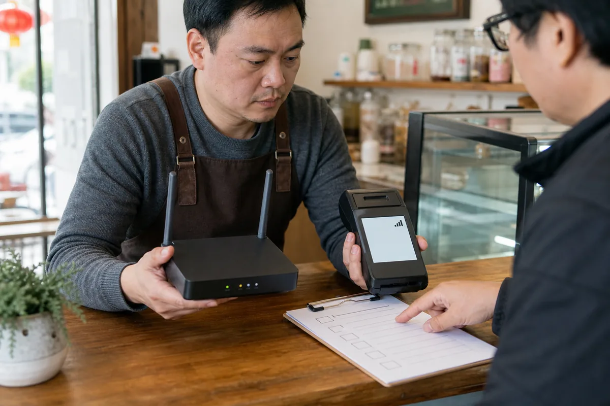商户对比门店路由器与POS终端网络状态