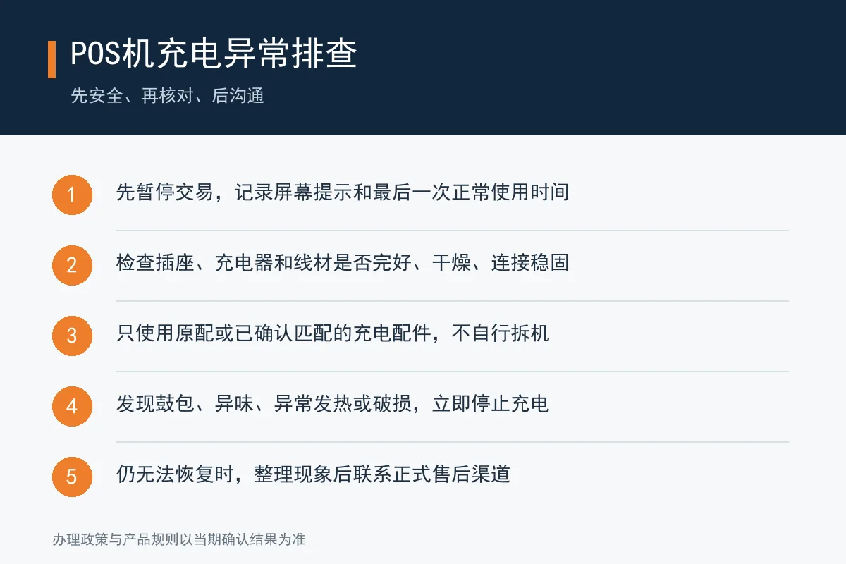POS机充电异常五步排查清单信息图