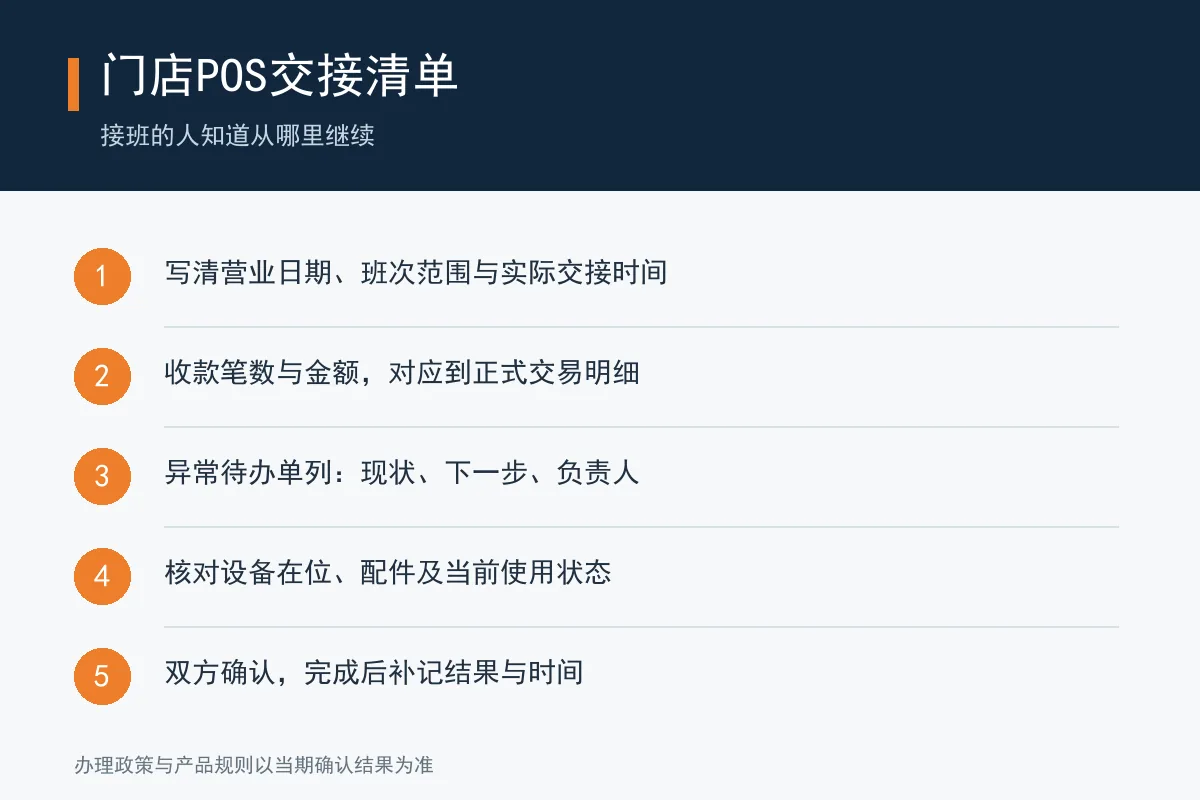 门店POS交接班五项记录字段清单