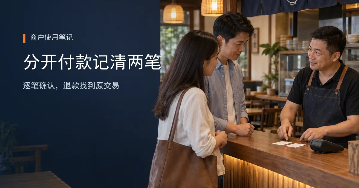 顾客想用两张卡分开付，门店怎么记账？
